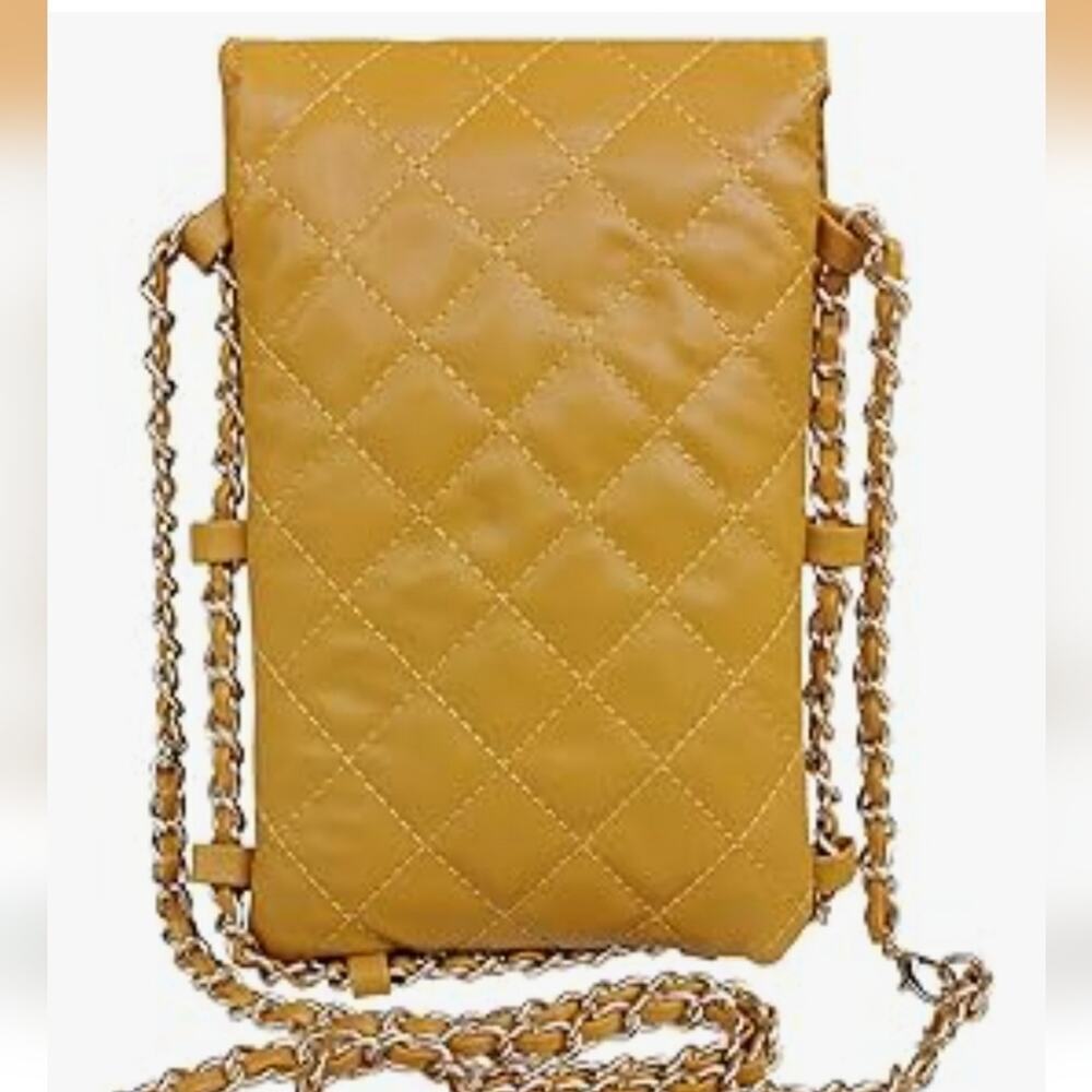 Cell Phone Crossbody Bag Quilted Vegan Leather Phone Purse with Soft Chain - Picture 4 of 13
